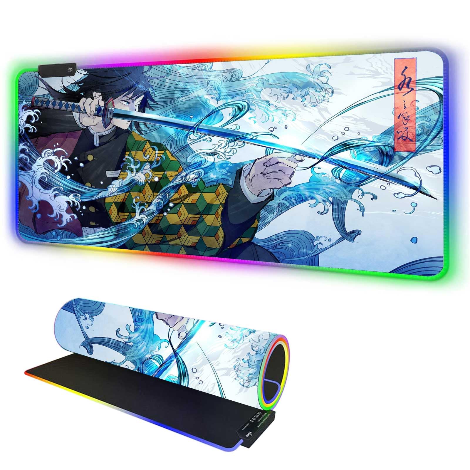 Mouse pad RGB grande para jogos Anime Demon Slayer Giyu Tomioka